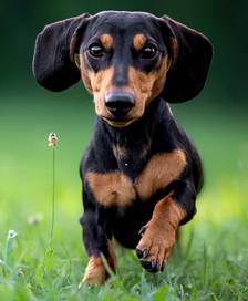 A portrait photo of Fritz Freisinger, the office dachshund