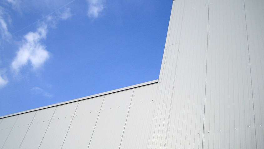 Sliver panels with a section of blue sky